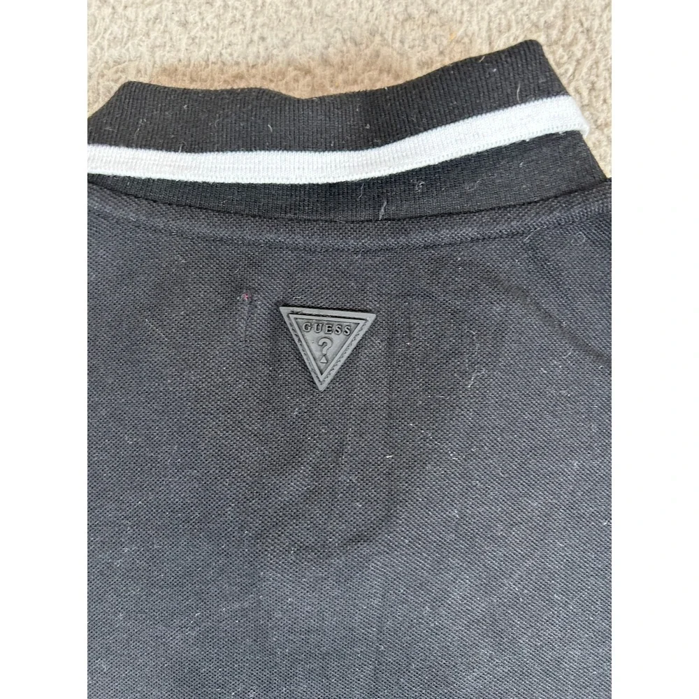 Guess Mens Black 1/4 Zip Polo Shirt Short Sleeve Logo Tape‎ Shoulder Small